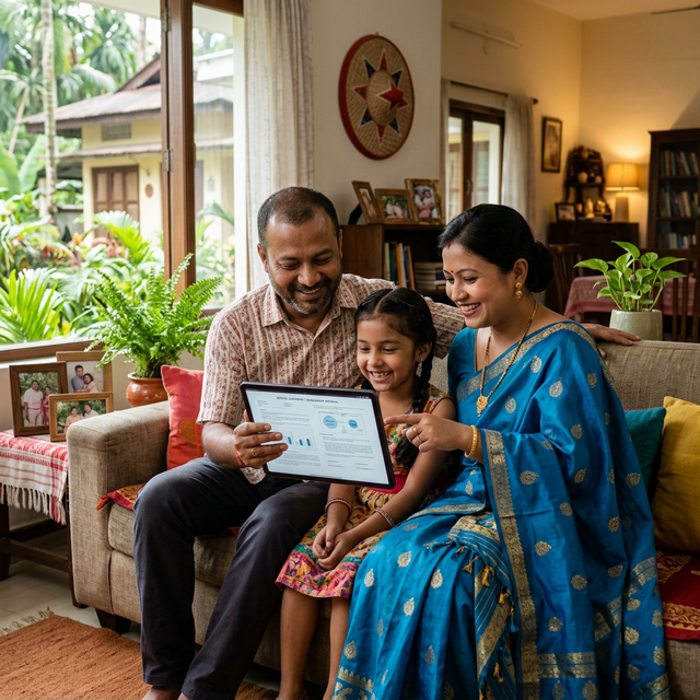 Happy family with documents
